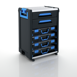 WorkMo 24-750 mit 1 Schublade H6,
1 Schublade H8, 4 T-BOXXen IB16